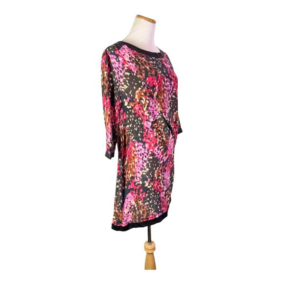 Thakoon Size XS? 3/4 Sleeve Shift Dress Spotted Print Silk Leather Trim - Picture 3 of 12